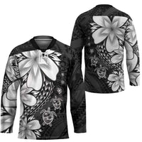 Polynesia Romantic Valentine Hockey Jersey Sea Turtle Couple With Black Plumeria