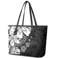 Polynesia Romantic Valentine Leather Tote Bag Sea Turtle Couple With Black Plumeria