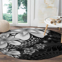 Polynesia Romantic Valentine Round Carpet Sea Turtle Couple With Black Plumeria