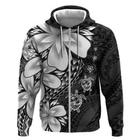 Polynesia Romantic Valentine Zip Hoodie Sea Turtle Couple With Black Plumeria LT05 Zip Hoodie Black - Polynesian Pride