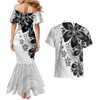 Polynesia Romantic Valentine Couples Matching Mermaid Dress and Hawaiian Shirt Sea Turtle Couple With White Plumeria