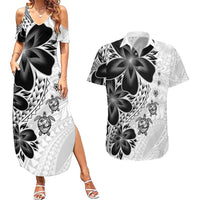 Polynesia Romantic Valentine Couples Matching Summer Maxi Dress and Hawaiian Shirt Sea Turtle Couple With White Plumeria
