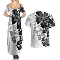 Polynesia Romantic Valentine Couples Matching Summer Maxi Dress and Hawaiian Shirt Sea Turtle Couple With White Plumeria