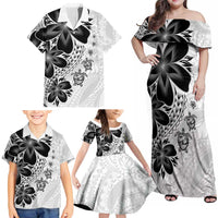 Polynesia Romantic Valentine Family Matching Off Shoulder Maxi Dress and Hawaiian Shirt Sea Turtle Couple With White Plumeria