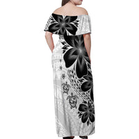 Polynesia Romantic Valentine Family Matching Off Shoulder Maxi Dress and Hawaiian Shirt Sea Turtle Couple With White Plumeria