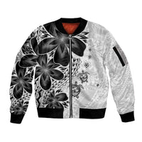 Polynesia Romantic Valentine Sleeve Zip Bomber Jacket Sea Turtle Couple With White Plumeria LT05 Unisex White - Polynesian Pride