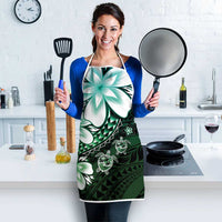 Polynesia Romantic Valentine Apron Sea Turtle Couple With Aqua Gradient Plumeria