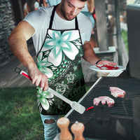 Polynesia Romantic Valentine Apron Sea Turtle Couple With Aqua Gradient Plumeria