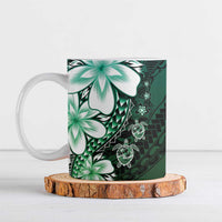 Polynesia Romantic Valentine Ceramic Mug Sea Turtle Couple With Aqua Gradient Plumeria