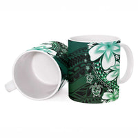 Polynesia Romantic Valentine Ceramic Mug Sea Turtle Couple With Aqua Gradient Plumeria