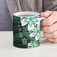 Polynesia Romantic Valentine Ceramic Mug Sea Turtle Couple With Aqua Gradient Plumeria