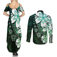 Polynesia Romantic Valentine Couples Matching Summer Maxi Dress and Long Sleeve Button Shirt Sea Turtle Couple With Aqua Gradient Plumeria LT05 - Polynesian Pride