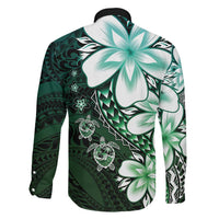 Polynesia Romantic Valentine Family Matching Off Shoulder Short Dress and Hawaiian Shirt Sea Turtle Couple With Aqua Gradient Plumeria LT05 - Polynesian Pride
