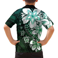 Polynesia Romantic Valentine Kid Hawaiian Shirt Sea Turtle Couple With Aqua Gradient Plumeria