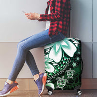 Polynesia Romantic Valentine Luggage Cover Sea Turtle Couple With Aqua Gradient Plumeria