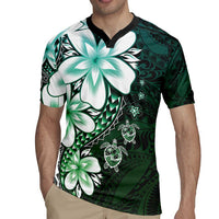 Polynesia Romantic Valentine Rugby Jersey Sea Turtle Couple With Aqua Gradient Plumeria LT05 - Polynesian Pride