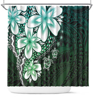 Polynesia Romantic Valentine Shower Curtain Sea Turtle Couple With Aqua Gradient Plumeria