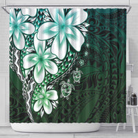 Polynesia Romantic Valentine Shower Curtain Sea Turtle Couple With Aqua Gradient Plumeria