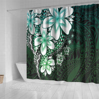 Polynesia Romantic Valentine Shower Curtain Sea Turtle Couple With Aqua Gradient Plumeria
