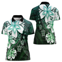 Polynesia Romantic Valentine Women Polo Shirt Sea Turtle Couple With Aqua Gradient Plumeria LT05 - Polynesian Pride