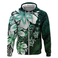 Polynesia Romantic Valentine Zip Hoodie Sea Turtle Couple With Aqua Gradient Plumeria LT05 Zip Hoodie Aqua - Polynesian Pride