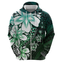 Polynesia Romantic Valentine Zip Hoodie Sea Turtle Couple With Aqua Gradient Plumeria LT05 - Polynesian Pride