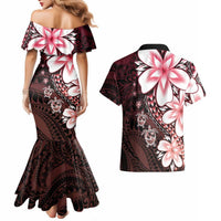 Polynesia Romantic Valentine Couples Matching Mermaid Dress and Hawaiian Shirt Sea Turtle Couple With Red Gradient Plumeria