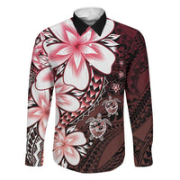Polynesia Romantic Valentine Family Matching Off The Shoulder Long Sleeve Dress and Hawaiian Shirt Sea Turtle Couple With Red Gradient Plumeria LT05 Dad's Shirt - Long Sleeve Red - Polynesian Pride