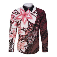 Polynesia Romantic Valentine Long Sleeve Button Shirt Sea Turtle Couple With Red Gradient Plumeria