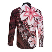Polynesia Romantic Valentine Long Sleeve Button Shirt Sea Turtle Couple With Red Gradient Plumeria