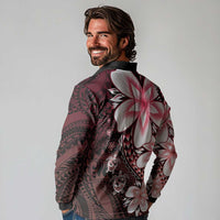 Polynesia Romantic Valentine Long Sleeve Polo Shirt Sea Turtle Couple With Red Gradient Plumeria