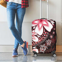 Polynesia Romantic Valentine Luggage Cover Sea Turtle Couple With Red Gradient Plumeria