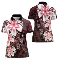 Polynesia Romantic Valentine Women Polo Shirt Sea Turtle Couple With Red Gradient Plumeria LT05 - Polynesian Pride