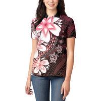Polynesia Romantic Valentine Women Polo Shirt Sea Turtle Couple With Red Gradient Plumeria LT05 - Polynesian Pride