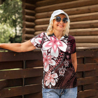 Polynesia Romantic Valentine Women Polo Shirt Sea Turtle Couple With Red Gradient Plumeria LT05 - Polynesian Pride