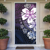 Polynesia Romantic Valentine Door Cover Sea Turtle Couple With Purple Gradient Plumeria