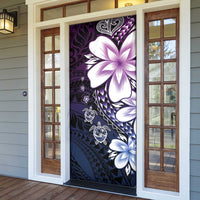 Polynesia Romantic Valentine Door Cover Sea Turtle Couple With Purple Gradient Plumeria