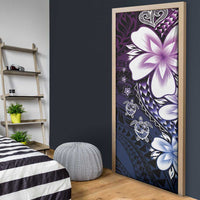 Polynesia Romantic Valentine Door Cover Sea Turtle Couple With Purple Gradient Plumeria