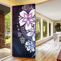 Polynesia Romantic Valentine Door Cover Sea Turtle Couple With Purple Gradient Plumeria