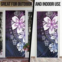 Polynesia Romantic Valentine Door Cover Sea Turtle Couple With Purple Gradient Plumeria
