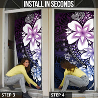 Polynesia Romantic Valentine Door Cover Sea Turtle Couple With Purple Gradient Plumeria