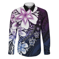 Polynesia Romantic Valentine Family Matching Off Shoulder Short Dress and Hawaiian Shirt Sea Turtle Couple With Purple Gradient Plumeria LT05 Dad's Shirt - Long Sleeve Purple - Polynesian Pride
