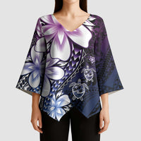 Polynesia Romantic Valentine Kimono Sleeve Blouse Sea Turtle Couple With Purple Gradient Plumeria LT05 - Polynesian Pride