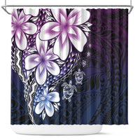 Polynesia Romantic Valentine Shower Curtain Sea Turtle Couple With Purple Gradient Plumeria