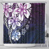 Polynesia Romantic Valentine Shower Curtain Sea Turtle Couple With Purple Gradient Plumeria
