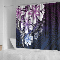 Polynesia Romantic Valentine Shower Curtain Sea Turtle Couple With Purple Gradient Plumeria