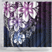 Polynesia Romantic Valentine Shower Curtain Sea Turtle Couple With Purple Gradient Plumeria