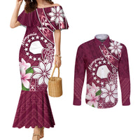Personalised Cook Island Mangaia Gospel Day Couples Matching Mermaid Dress and Long Sleeve Button Shirt Floral Tribal Pattern
