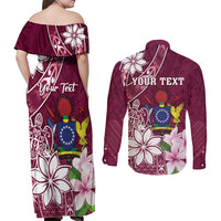 Personalised Cook Island Mangaia Gospel Day Couples Matching Off Shoulder Maxi Dress and Long Sleeve Button Shirt Floral Tribal Pattern