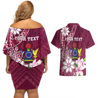 Personalised Cook Island Mangaia Gospel Day Couples Matching Off Shoulder Short Dress and Hawaiian Shirt Floral Tribal Pattern